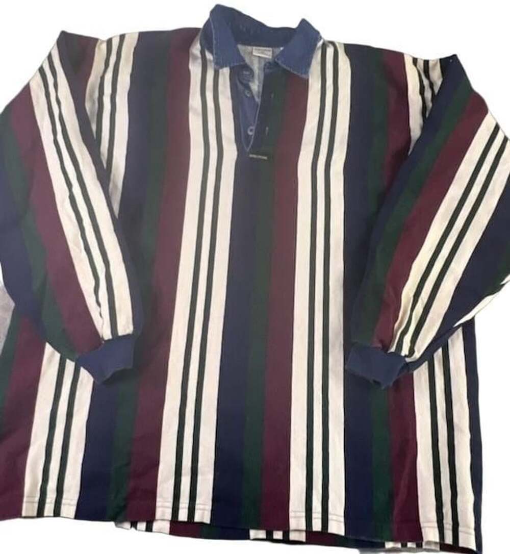 Structure Vintage Striped Polo Shirt Size XL Multicolor Denim Collar
